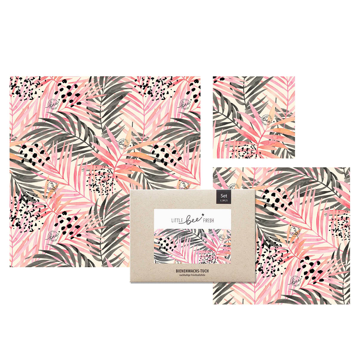 10186-00-B Bio-Bienenwachstücher Starter-Set Jungle pink (L/M/S)