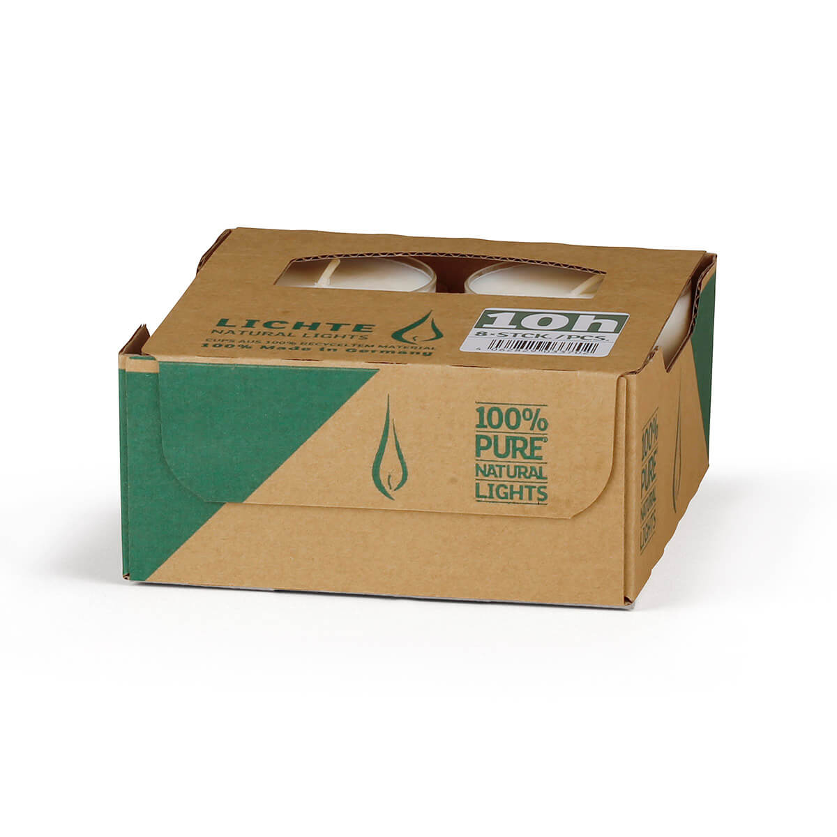 Maxi-Teelicht vegan 10 h - aus Rapswachs - Nature Light - Tray à 8 Stk