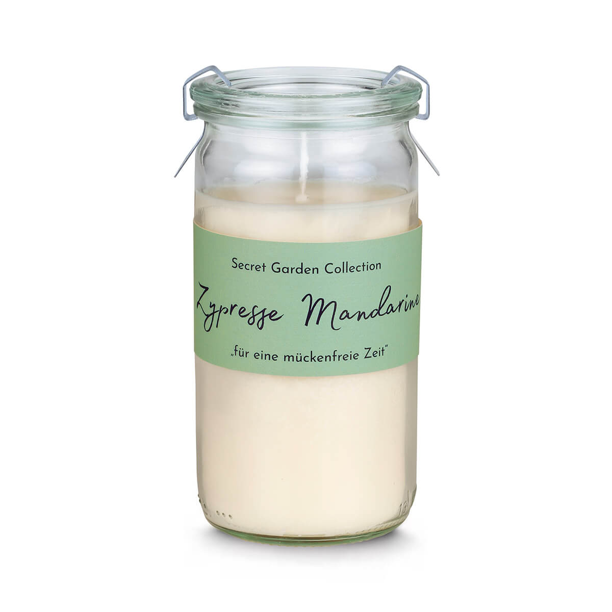 10421-00-A Duftkerze Secret Garden – Zypresse Mandarine – im Weckglas – vegan – aus Raps-Kokos-Wachs