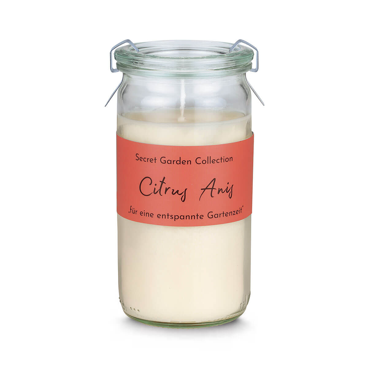 Duftkerze Secret Garden – Citrus Anis – im Weckglas – vegan – aus Raps-Kokos-Wachs Duftkerze Secret Garden – Citrus Anis – im Weckglas – vegan – aus Raps-Kokos-Wachs