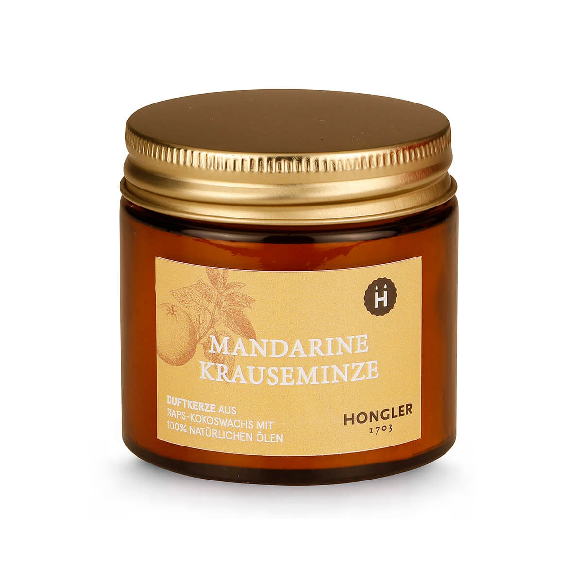 Duftkerze Hongler Mandarine Krauseminze – rein natürliche Öle – vegan – aus Raps-Kokoswachs