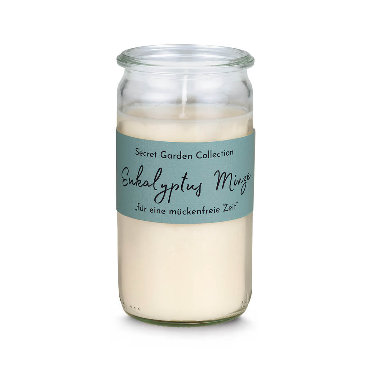 10424-00-B Duftkerze Secret Garden – Eukalyptus Minze – im Weckglas – vegan – aus Raps-Kokos-Wachs