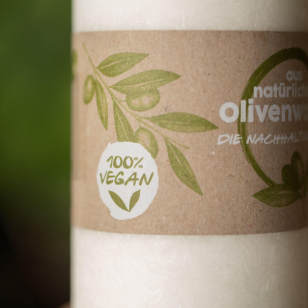 Zylinderkerze aus Olivenwachs-Stearin 100/60 mm – vegan