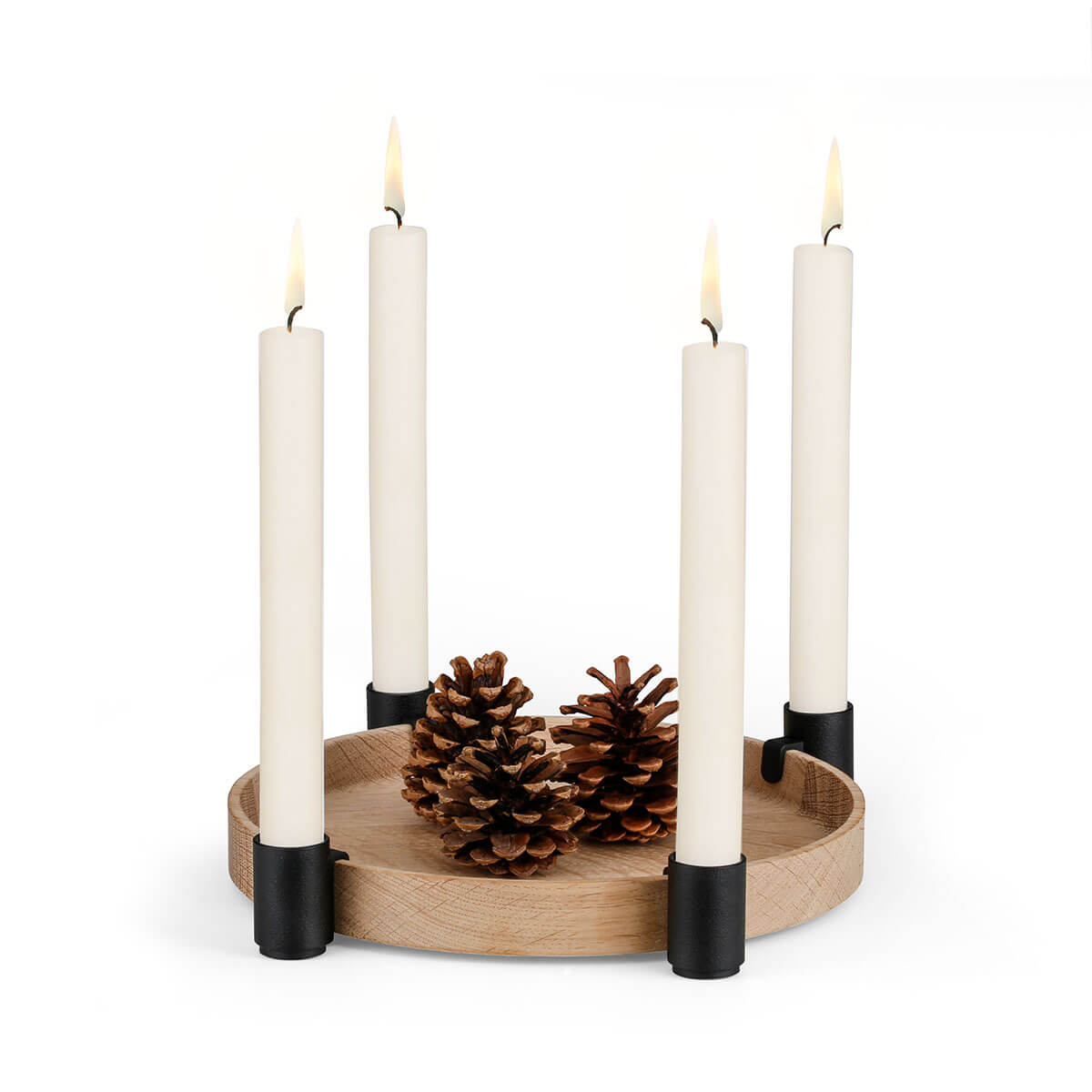 Luna-Set_elfenbein Luna - Advent-Set mit 12 Stabkerzen und Pinienzapfen -  elfenbein