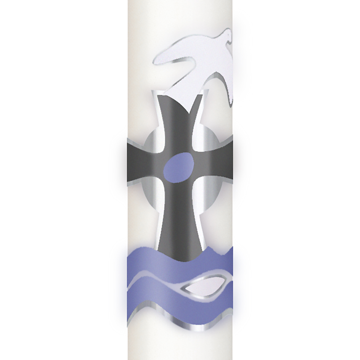 T2035 Taufkerze Taube, Kreuz, Wasser