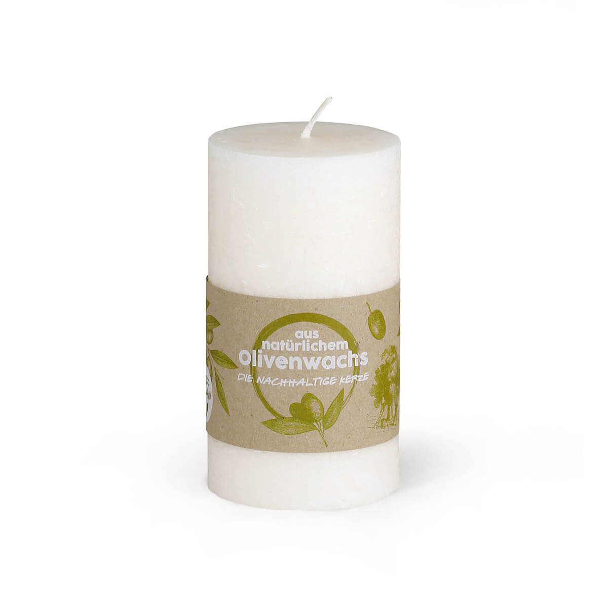 10605-00-A Zylinderkerze aus Olivenwachs-Stearin 130/70 mm – vegan