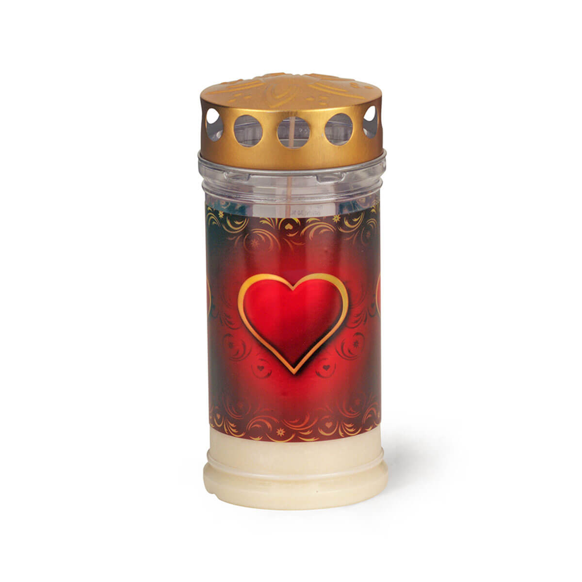 7940-00-A5daeaf5d894e7 Grablicht mit Golddeckel No. 411 weiss - mit Herz-Motiv - Brenndauer ca. 4 Tage