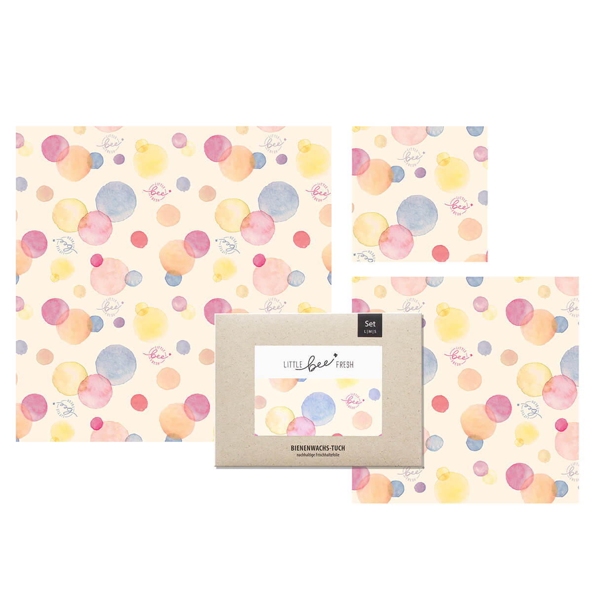 10184-00-B Bio-Bienenwachstücher Starter-Set Punkte (L/M/S)