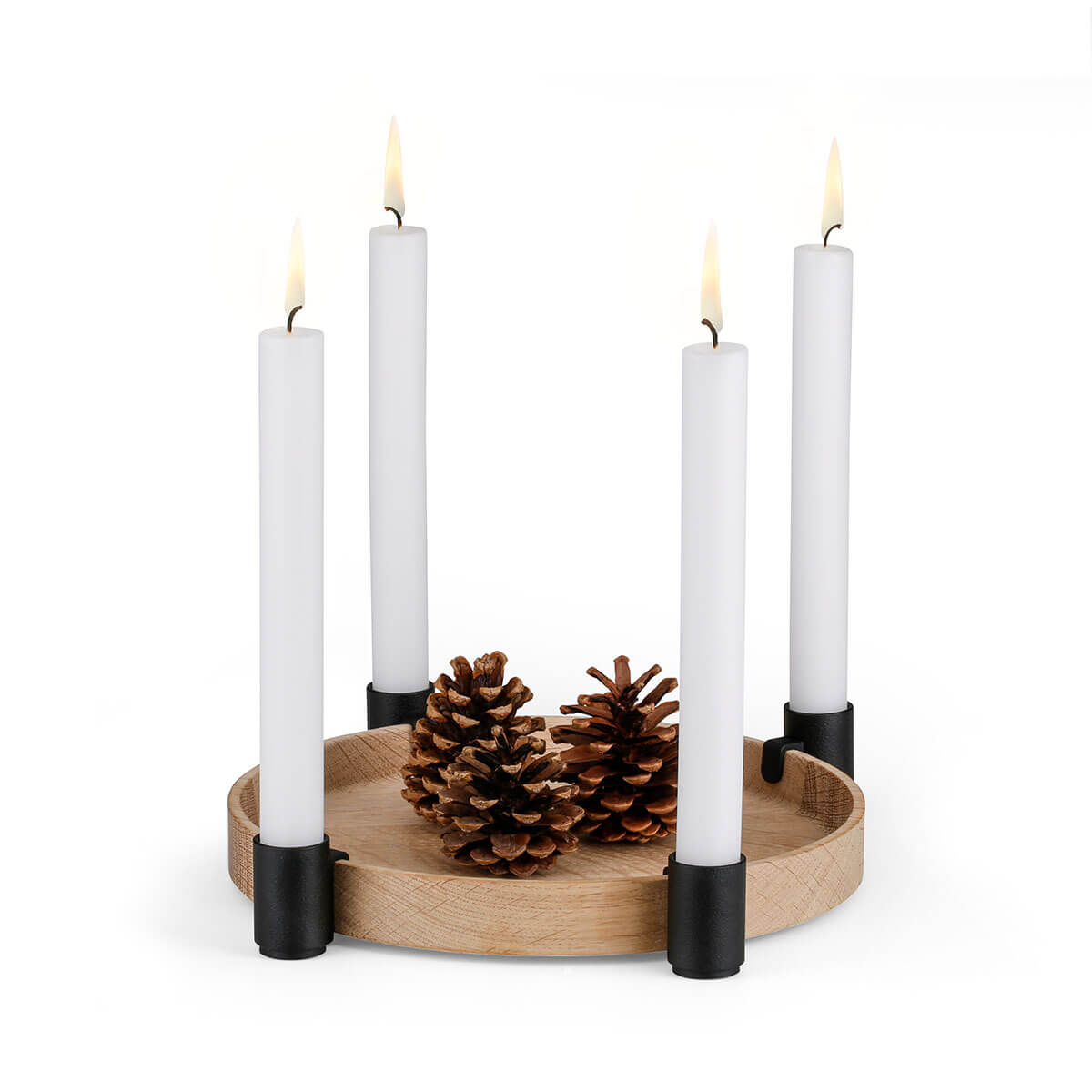 Luna-Set_weiss Luna - Advent-Set mit 12 Stabkerzen und Pinienzapfen -  weiss