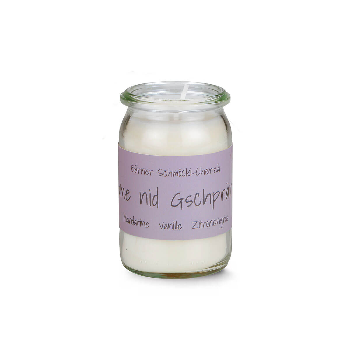 Duftkerze Nume nid gschprängt – im Mini Weckglas – vegan – aus Raps-Kokos-Wachs Duftkerze Nume nid gschprängt – im Mini Weckglas – vegan – aus Raps-Kokos-Wachs