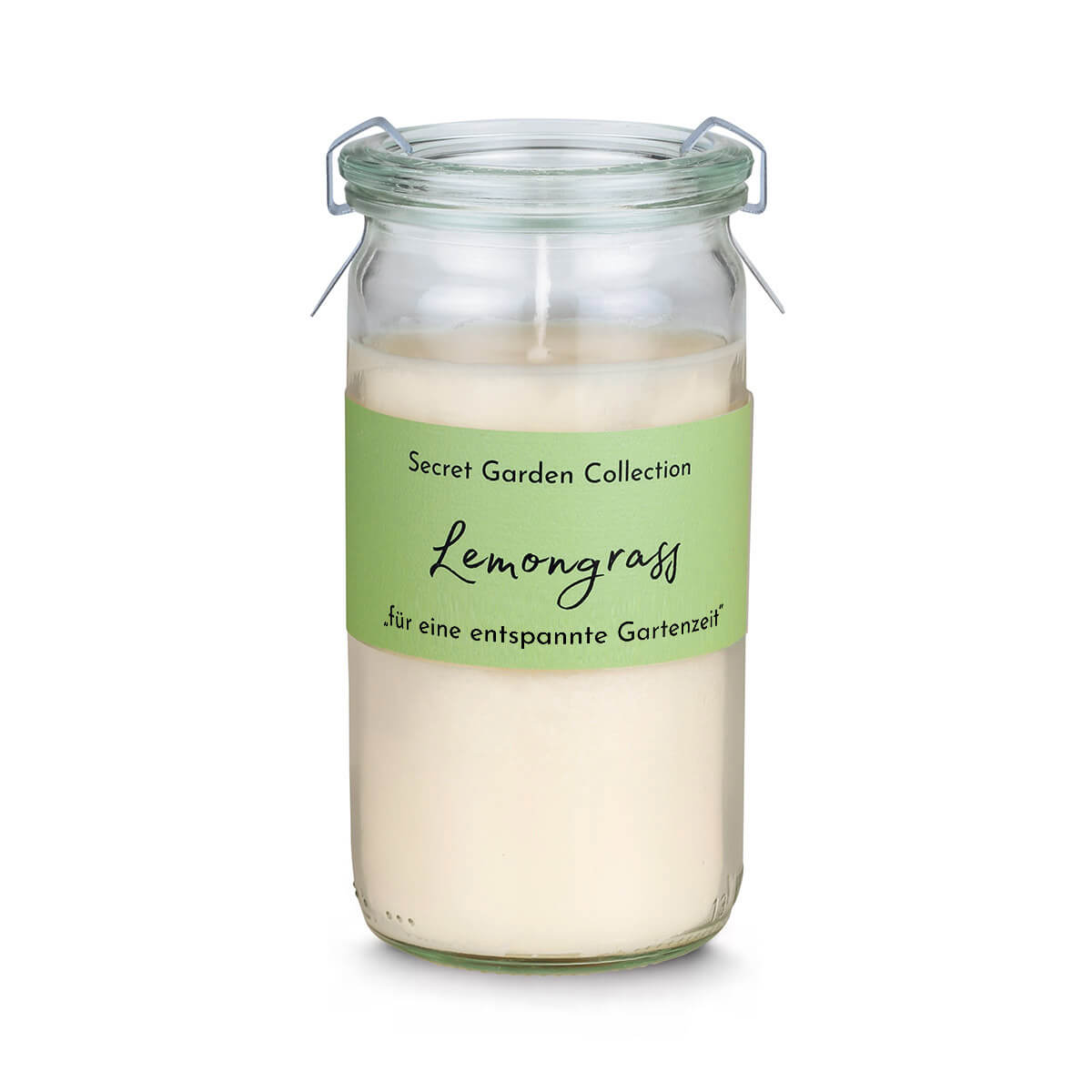 Duftkerze Secret Garden – Lemongrass – im Weckglas – vegan – aus Raps-Kokos-Wachs