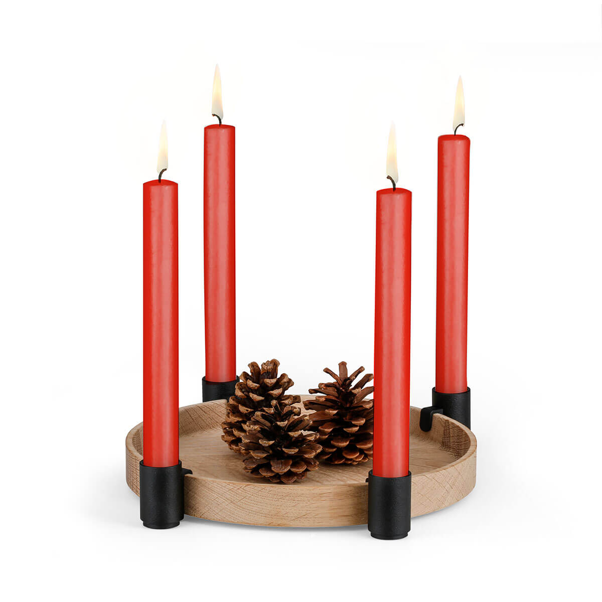 Luna-Set_rot Luna - Advent-Set mit 12 Stabkerzen und Pinienzapfen -  rot