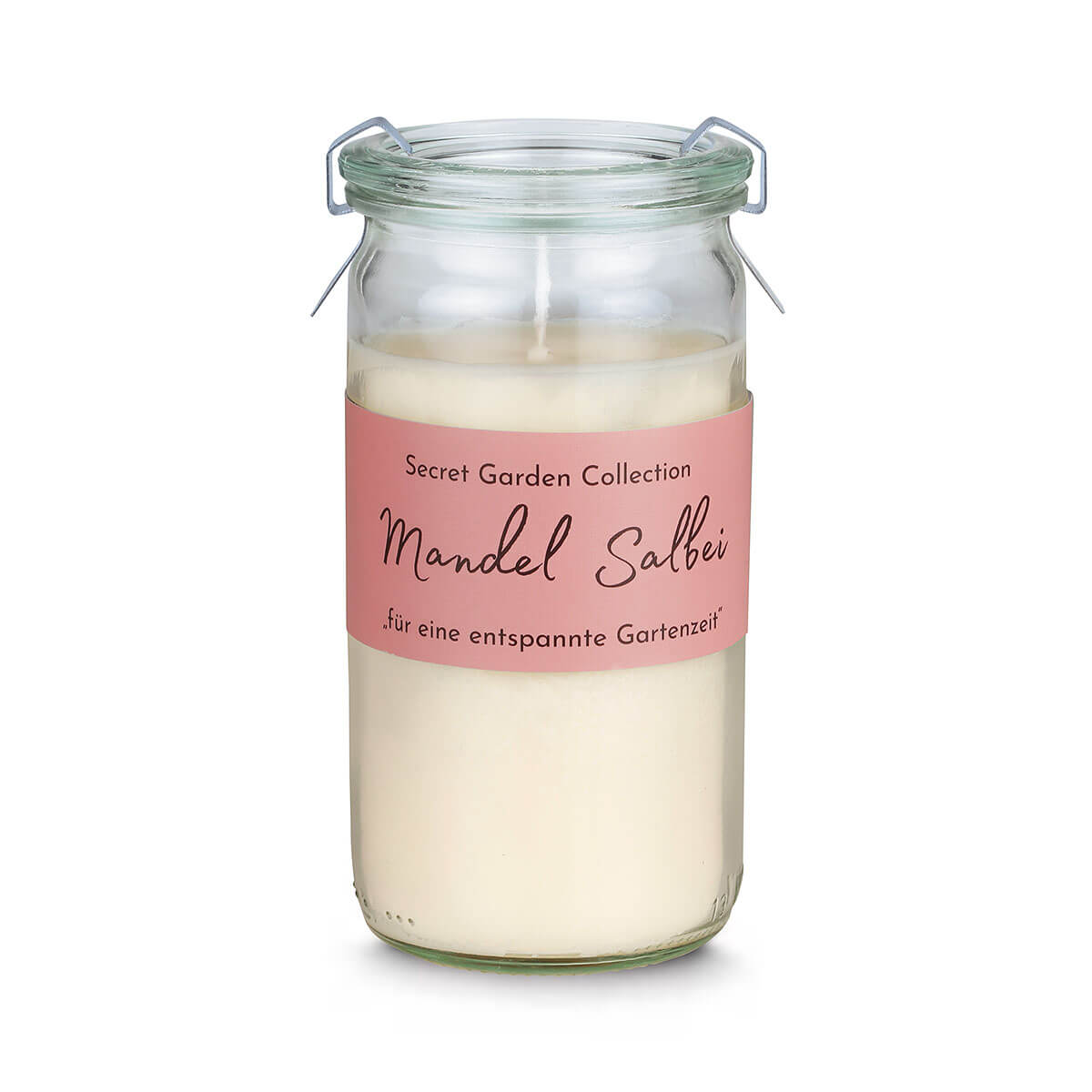Duftkerze Secret Garden – Mandel Salbei – im Weckglas – vegan – aus Raps-Kokos-Wachs