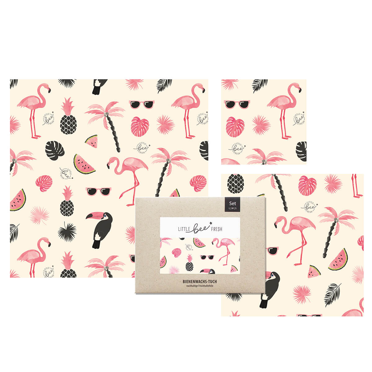 10187-00-B Bio-Bienenwachstücher Starter-Set Flamingo (L/M/S)