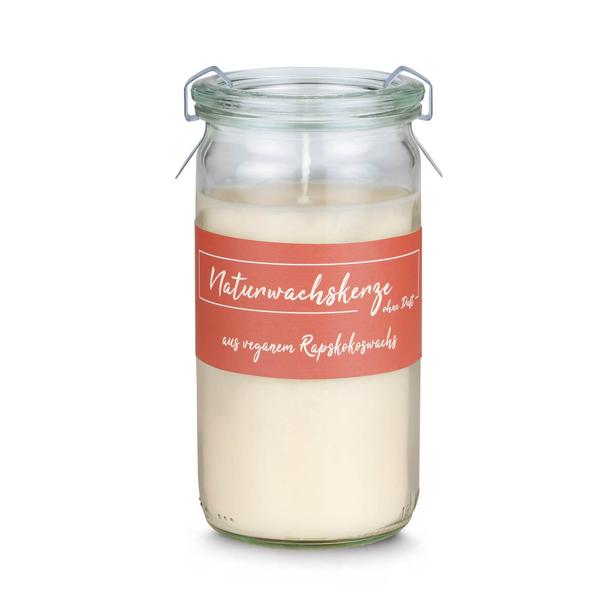 10500-00-A Naturwachskerze – ohne Duft – im Weckglas – vegan – aus Raps-Kokos-Wachs